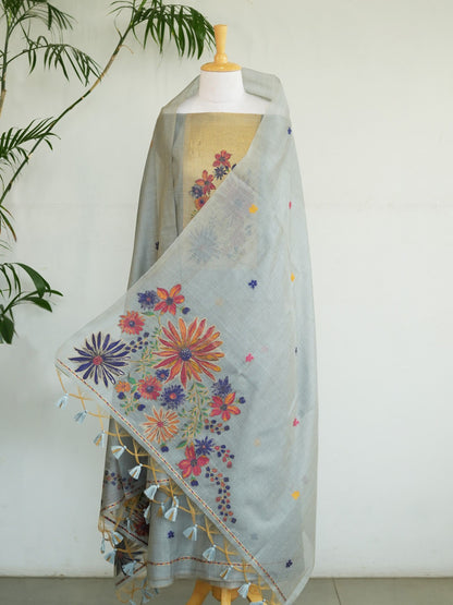 NEEL BAGH- Pure Monga Cotton Ice Blue Floral Unstitched Suit Set