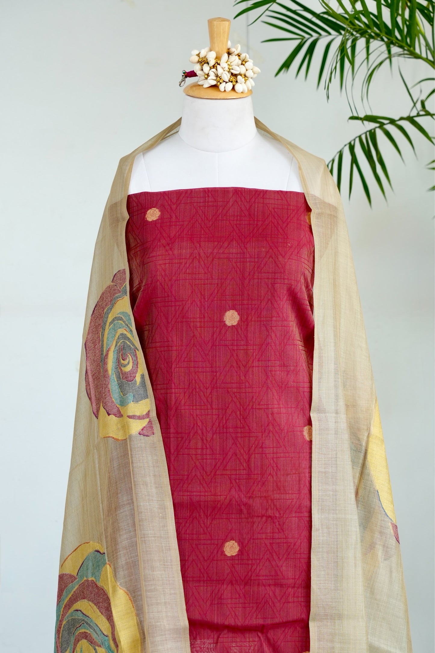 ANAAR– Pure Mul Chanderi Red Unstitched Suit Set