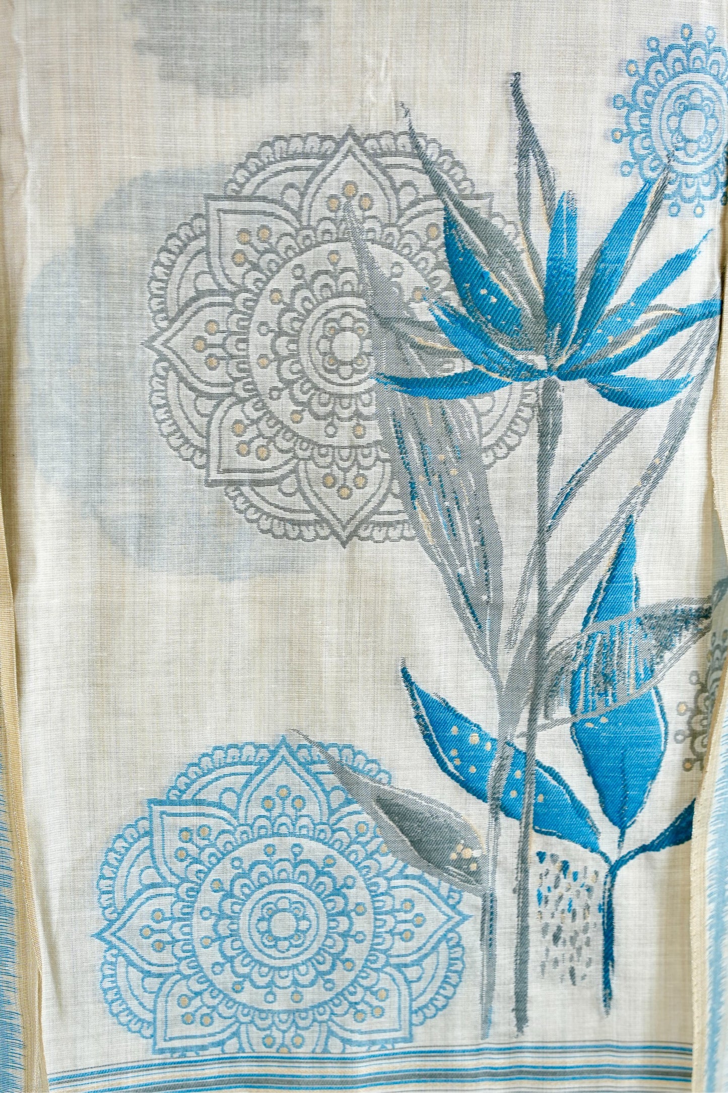 CHAANDNI– Pure  Mul Chanderi Blue & White Unstitched Suit Set