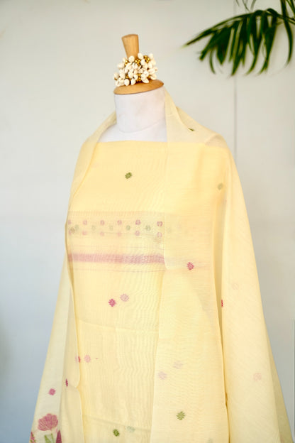 BASANTI– Pure Chanderi Slub Yellow Unstitched Suit Set