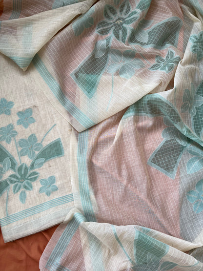 BREEZY BLOSSOM- Floral Weaving Monga Cotton Unstitched Suit Set