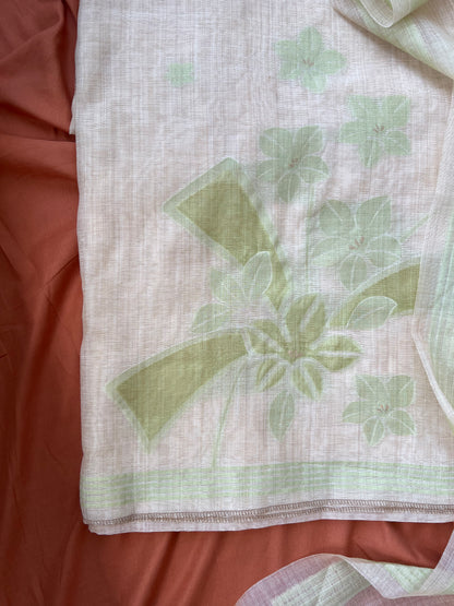 MINT BLOOM- Floral Weaving Monga Cotton Unstitched Suit Set