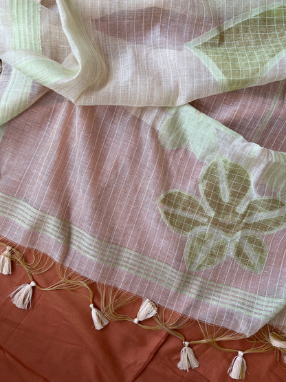 MINT BLOOM- Floral Weaving Monga Cotton Unstitched Suit Set