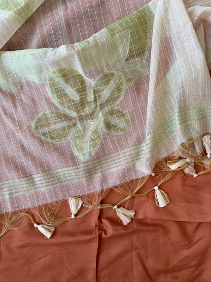 MINT BLOOM- Floral Weaving Monga Cotton Unstitched Suit Set