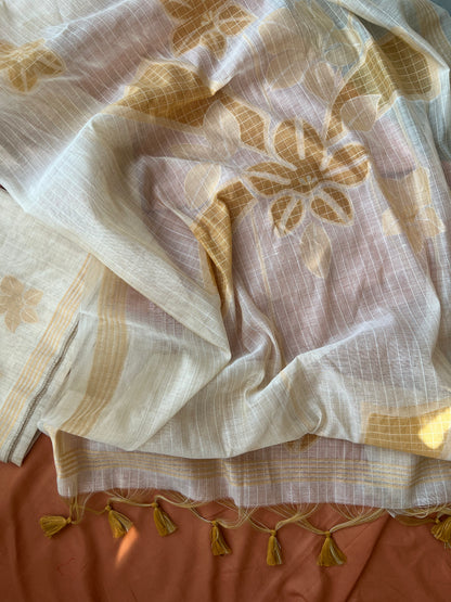BUTTER BLOOM- Floral Weaving Monga Cotton Unstitched Suit Set