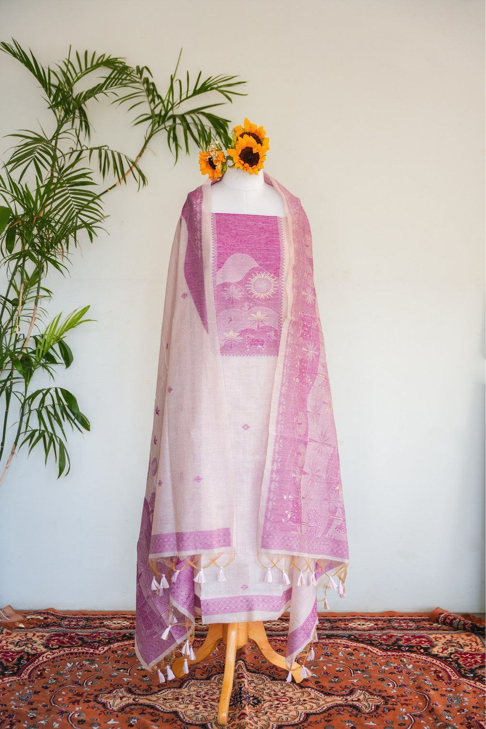 JAMUN- Pure Chanderi Slub Scenic Unstitched Suit Set