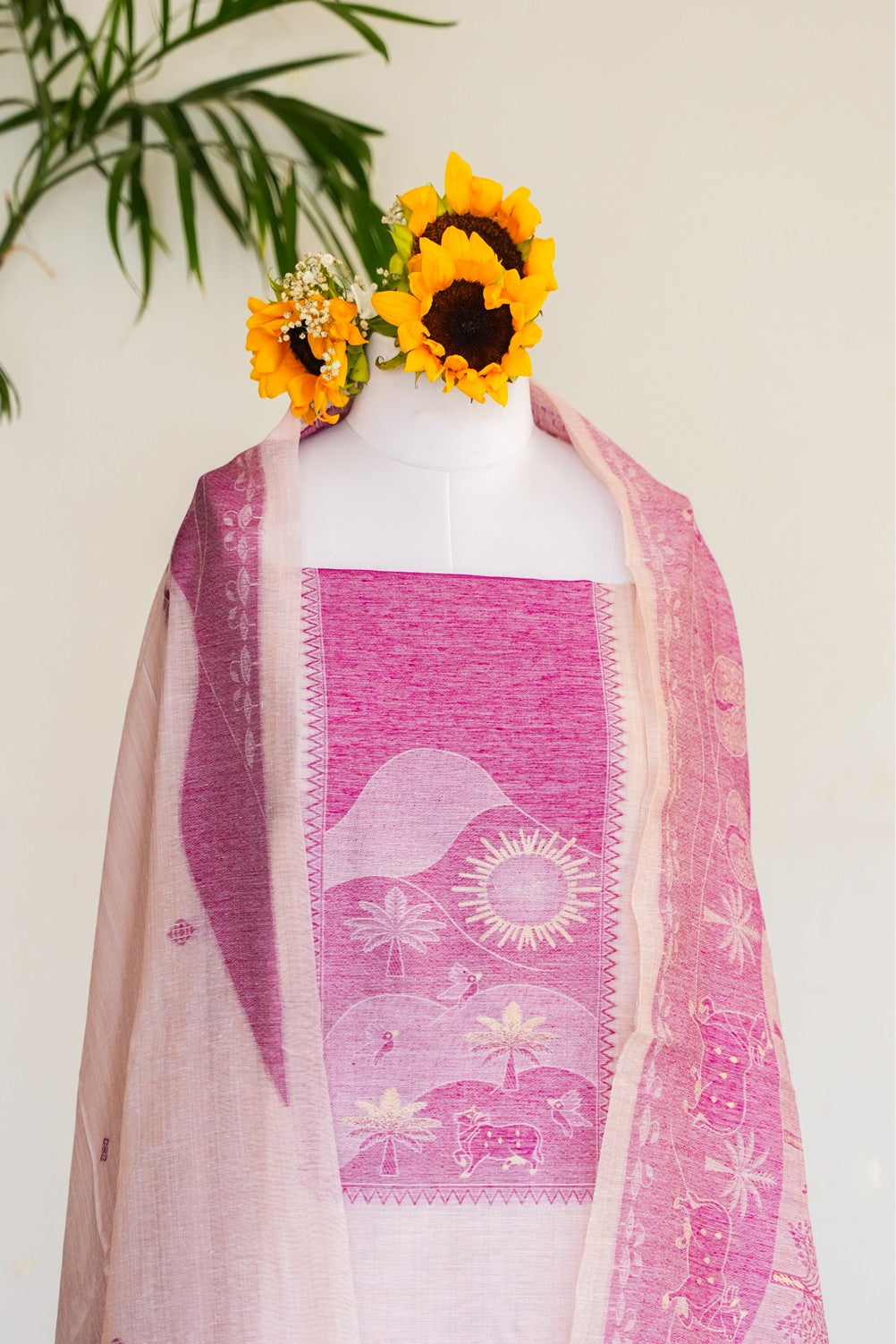 JAMUN- Pure Chanderi Slub Scenic Unstitched Suit Set