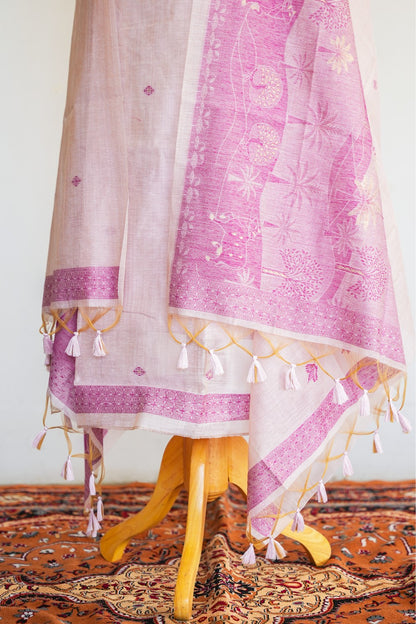JAMUN- Pure Chanderi Slub Scenic Unstitched Suit Set