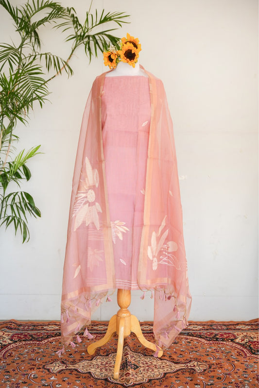 GULKAND- Pure Mul Chanderi Unstitched Suit Set