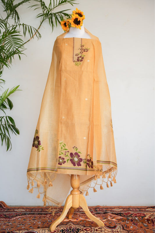 GANGA JAMUNA - Pure Monga Cotton Floral Unstitched Suit Set