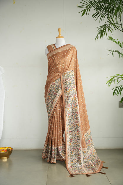 BHOOMI – Caramel Buti & Kalamkari Tussar Silk Saree