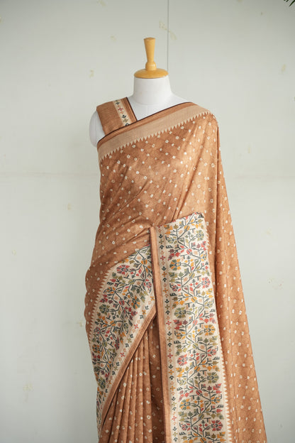 BHOOMI – Caramel Buti & Kalamkari Tussar Silk Saree