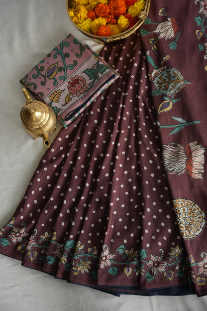 KASTURI – Plum Brown Floral Tussar Silk Saree