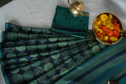 URJA– Teal & Navy Blue Printed Tussar Silk Saree