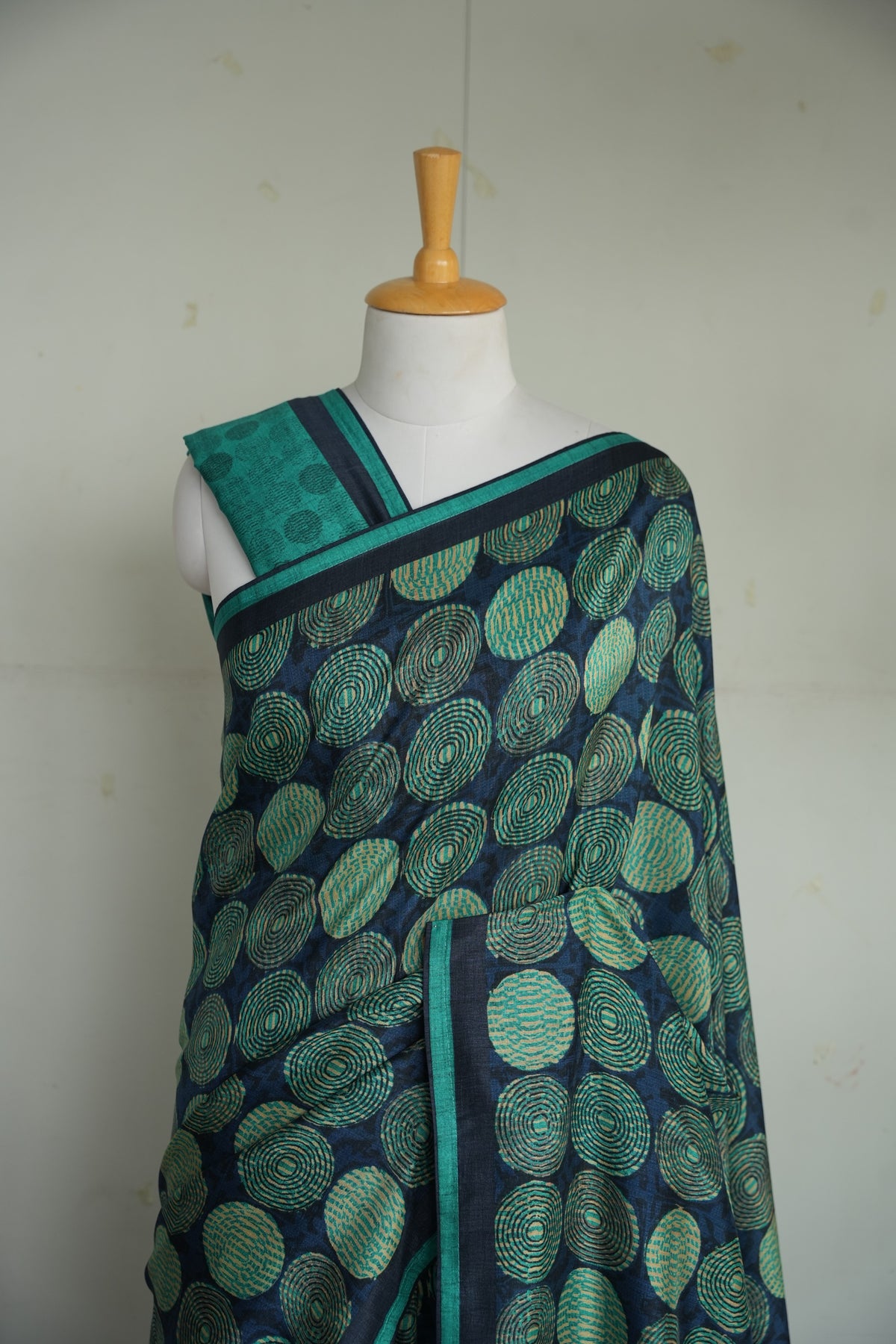 URJA– Teal & Navy Blue Printed Tussar Silk Saree