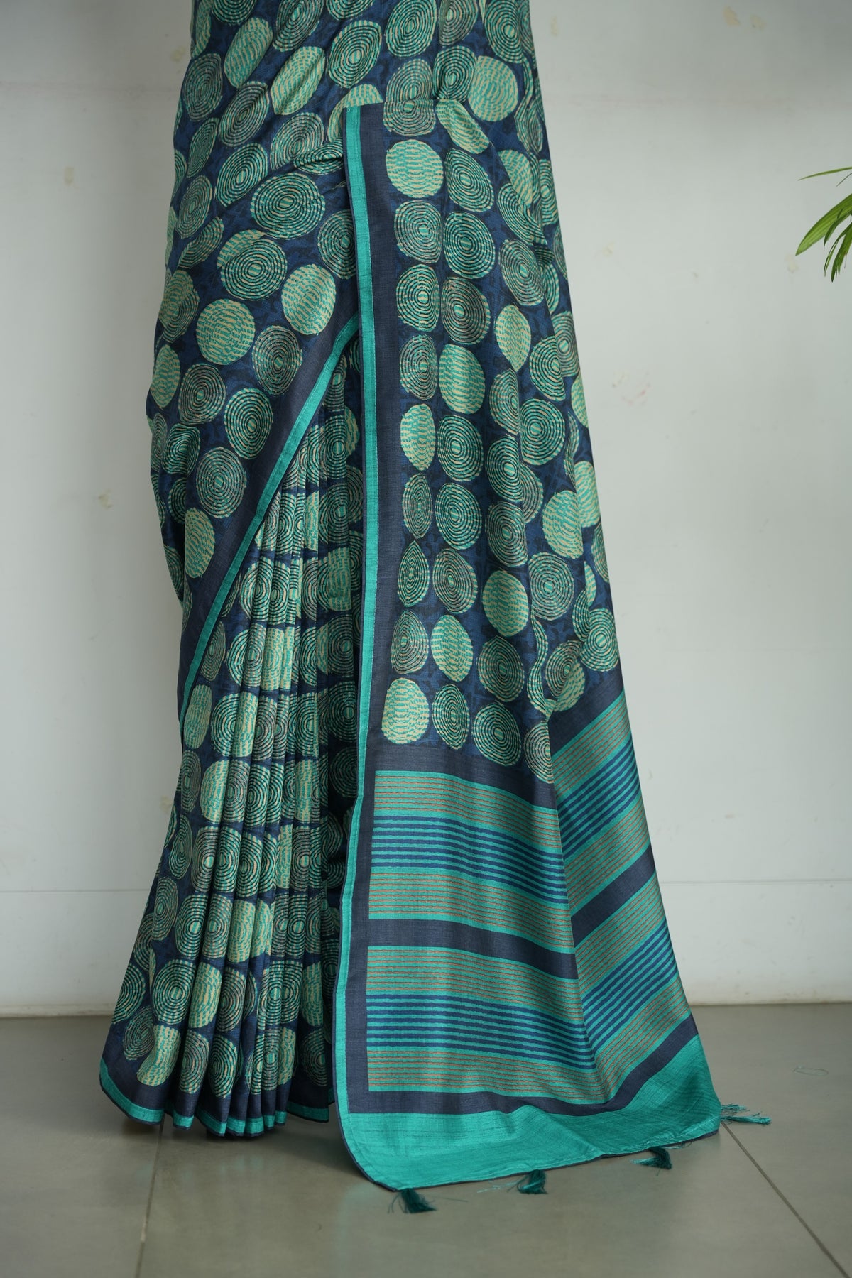 URJA– Teal & Navy Blue Printed Tussar Silk Saree
