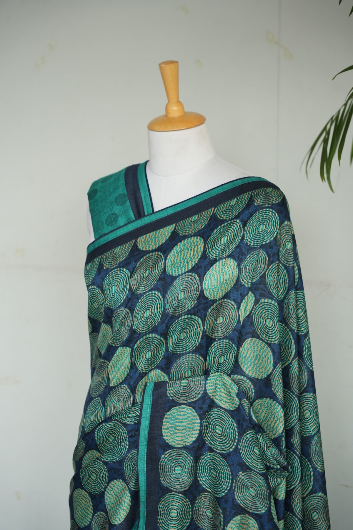 URJA– Teal & Navy Blue Printed Tussar Silk Saree