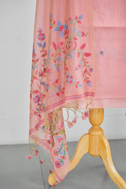 INAYAT- Pure  Mul Chanderi Pink Unstitched Suit Set