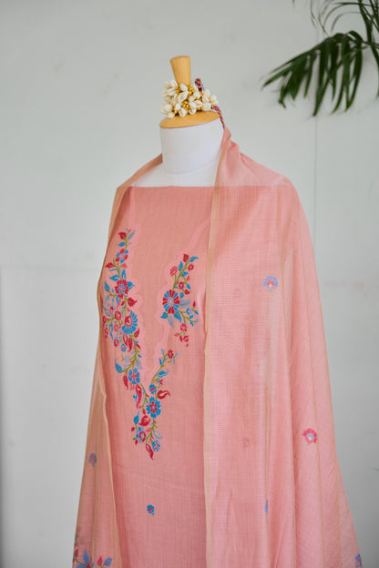 INAYAT- Pure  Mul Chanderi Pink Unstitched Suit Set