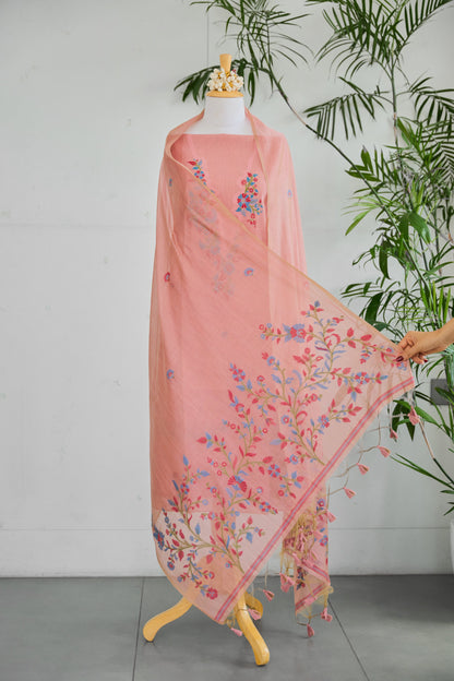 INAYAT- Pure  Mul Chanderi Pink Unstitched Suit Set