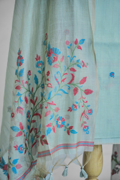 MEHR – Pure Mul Chanderi Pista Green Unstitched Suit Set