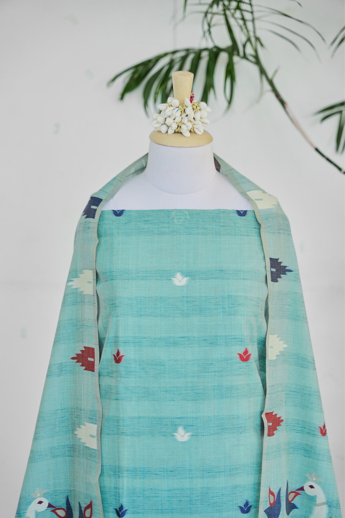 Bulbul – Pure Monga Cotton Aqua Blue Unstitched Suit Set