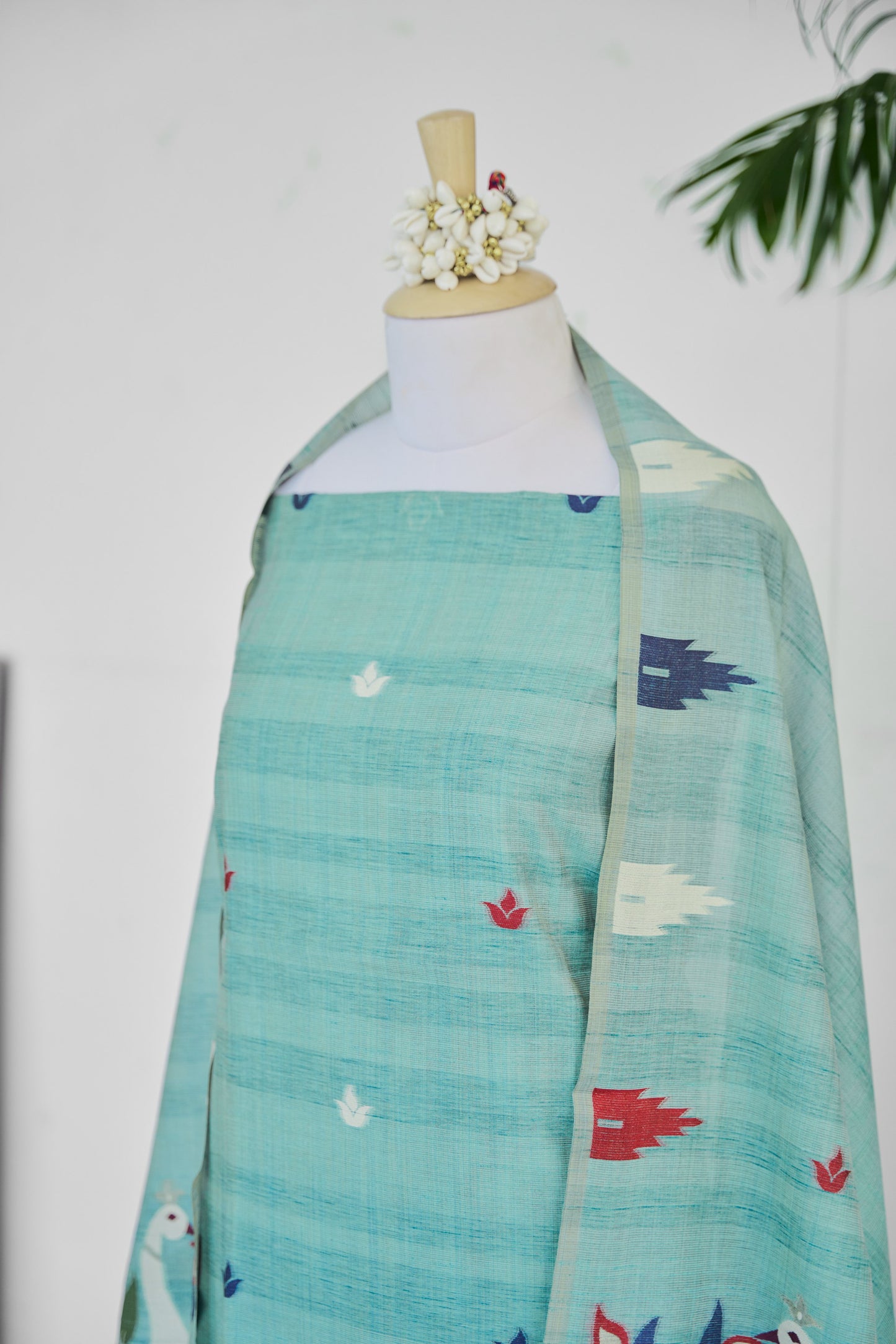 Bulbul – Pure Monga Cotton Aqua Blue Unstitched Suit Set