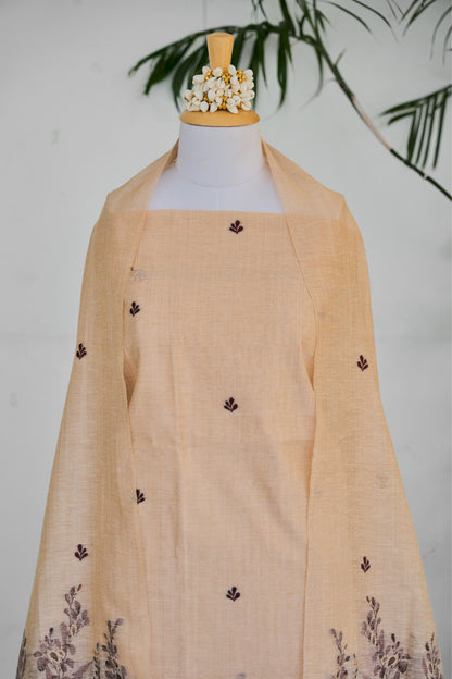 SAANJH – Pure Monga Cotton Beige Unstitched Suit Set