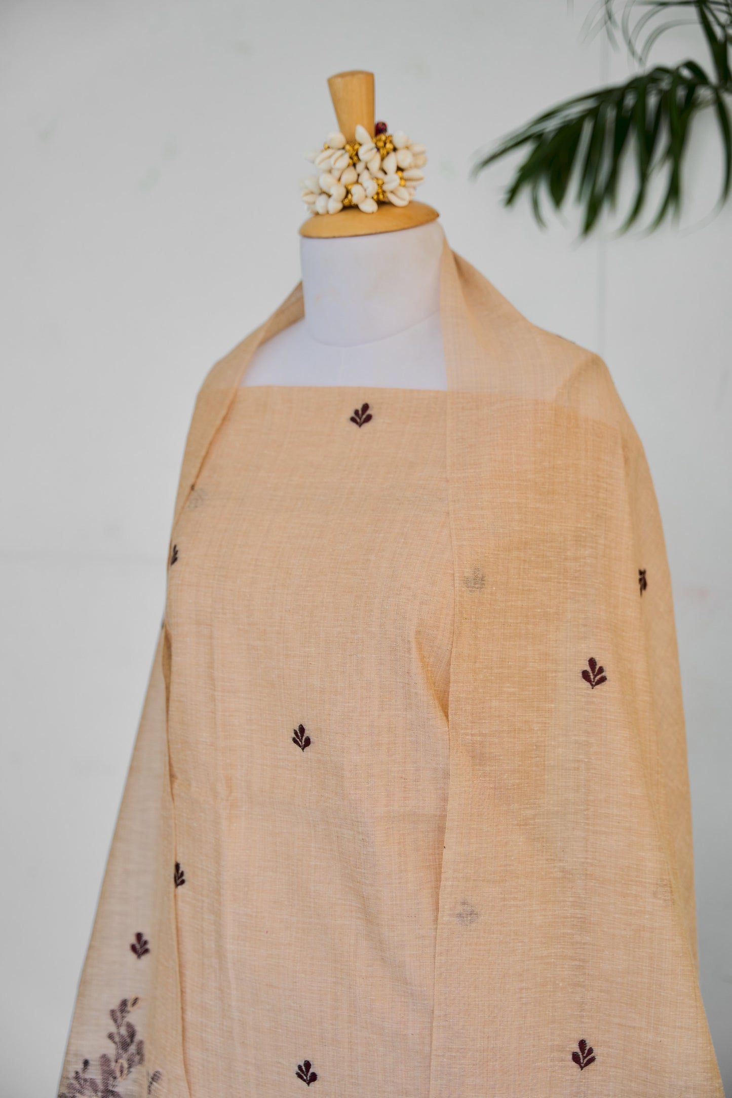 SAANJH – Pure Monga Cotton Beige Unstitched Suit Set
