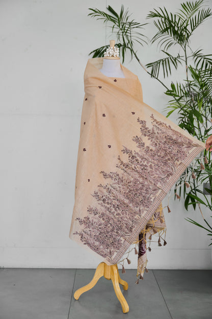 SAANJH – Pure Monga Cotton Beige Unstitched Suit Set