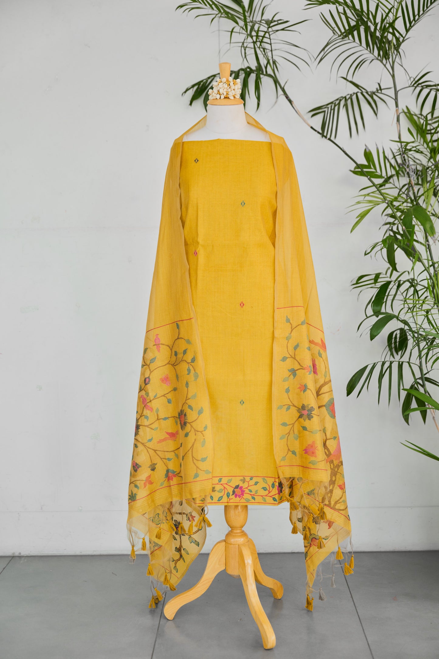 KANAK– PureMul Chanderi Mustard Yellow Unstitched Suit Set