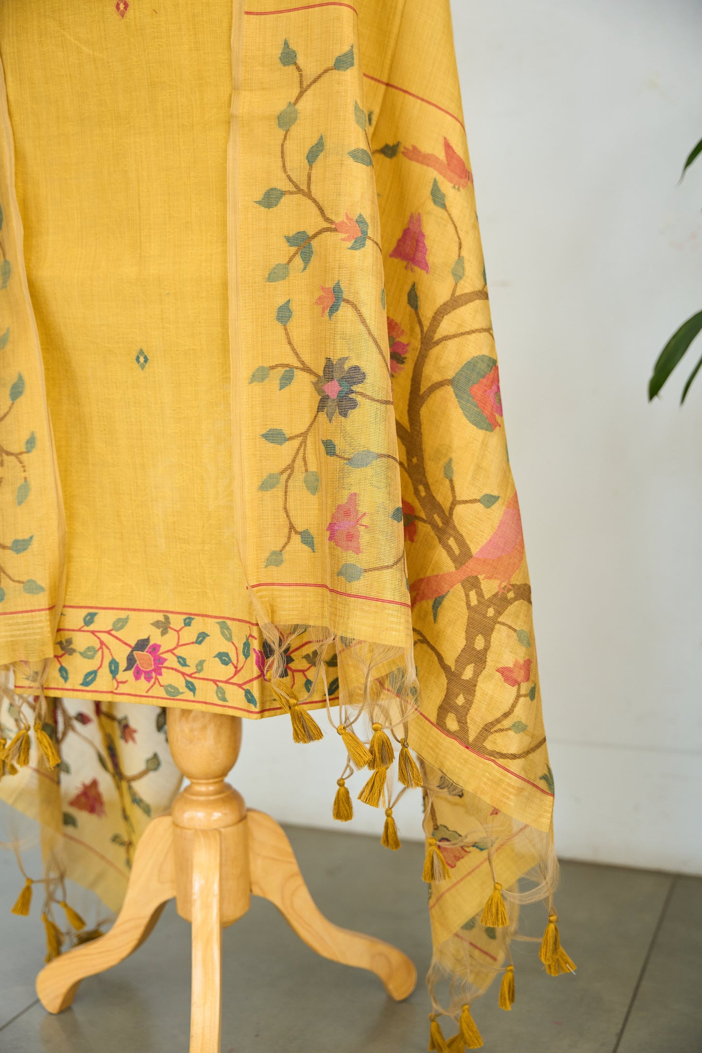 KANAK– PureMul Chanderi Mustard Yellow Unstitched Suit Set