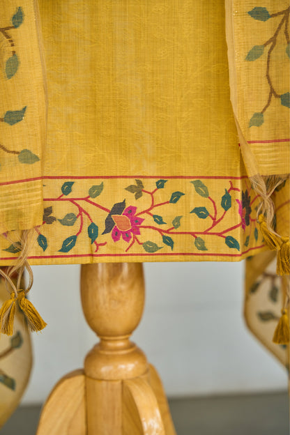 KANAK– PureMul Chanderi Mustard Yellow Unstitched Suit Set