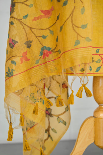 KANAK– PureMul Chanderi Mustard Yellow Unstitched Suit Set