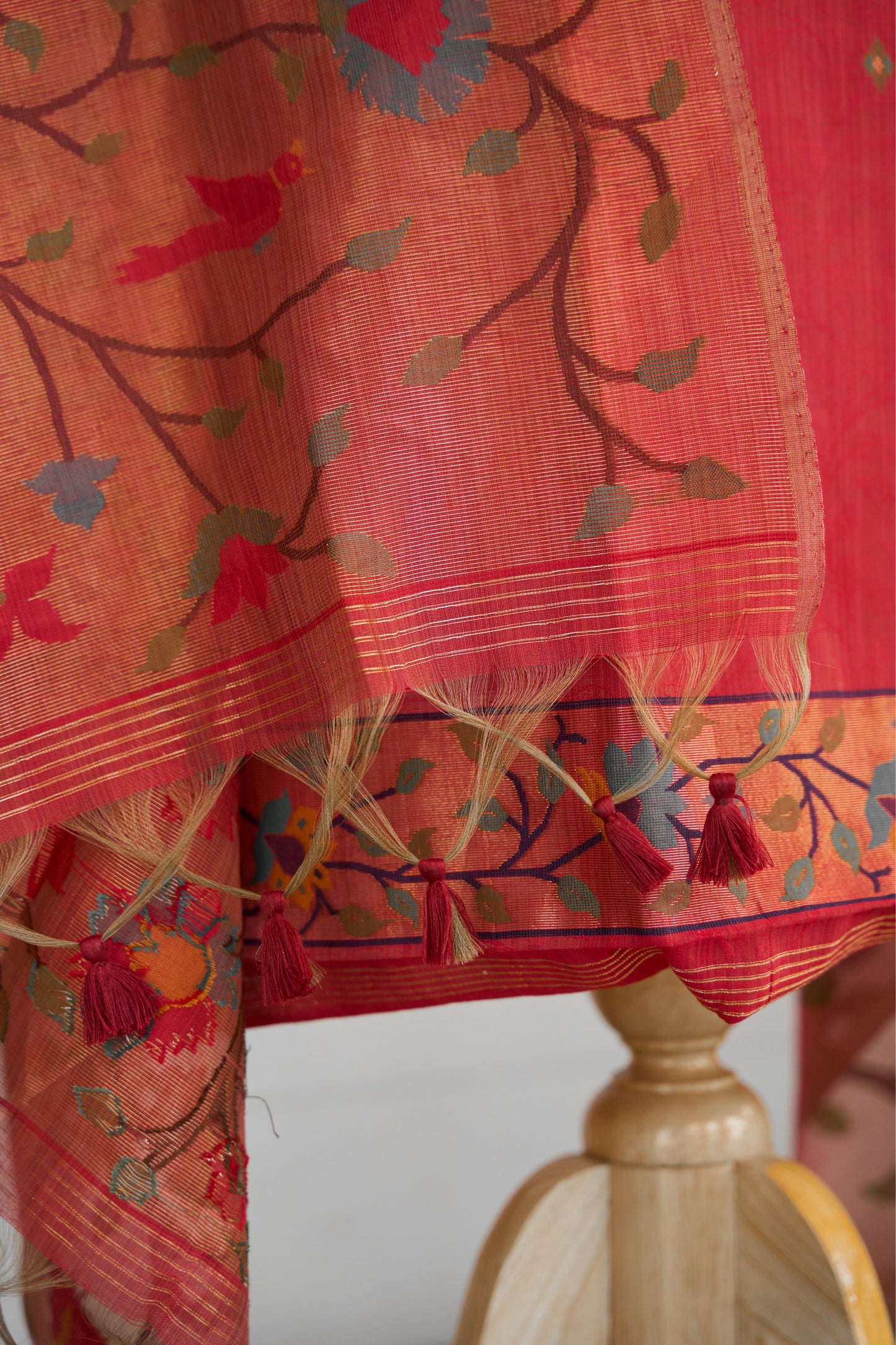 NAYRA– Pure Mul Chanderi Red Unstitched Suit Set