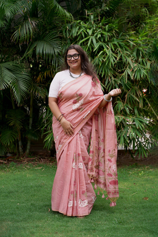 GULABI VATIKA - Pink Pure Monga Cotton Handwoven Pichwai Saree
