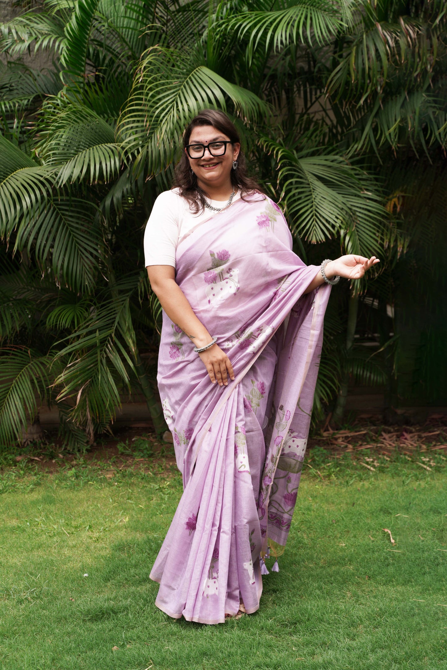 LILAC LEELA- Pure Monga Cotton Handwoven Saree
