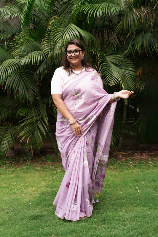 LILAC LEELA- Pure Monga Cotton Handwoven Saree