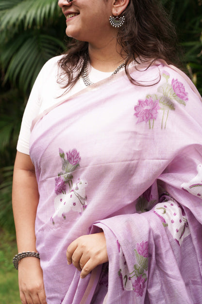 LILAC LEELA- Pure Monga Cotton Handwoven Saree