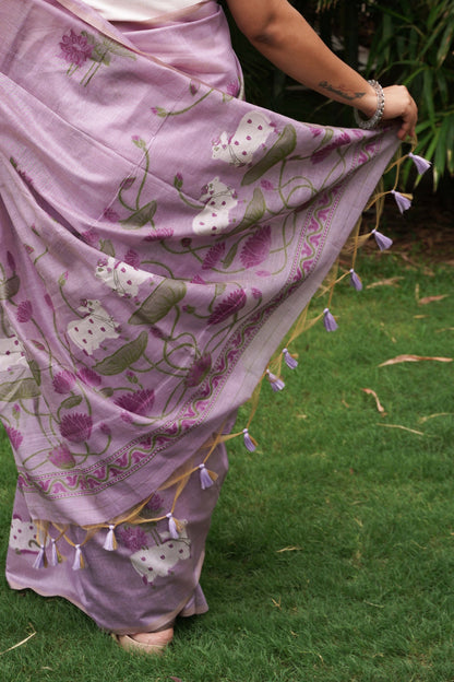 LILAC LEELA- Pure Monga Cotton Handwoven Saree