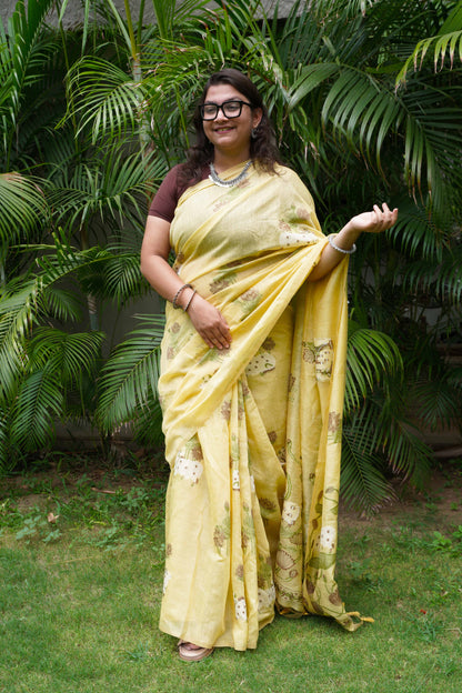 PICHWAI PHOOL- Yellow Pure Monga Cotton Handwoven Pichwai  Saree
