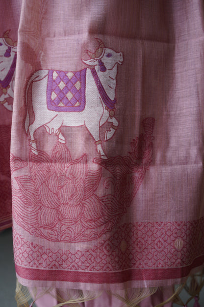 PICHWAI BLUSH  - Pure Chanderi Slub Pichwai Unstitched Suit Set