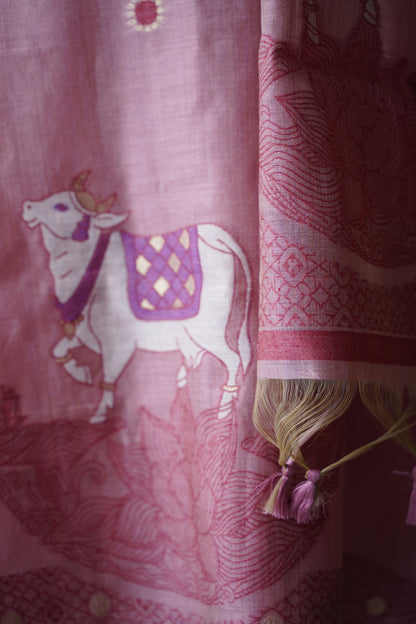 PICHWAI BLUSH  - Pure Chanderi Slub Pichwai Unstitched Suit Set