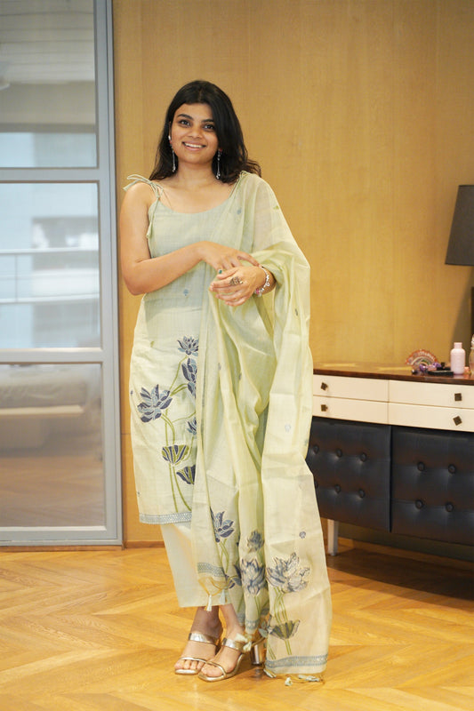 BLUE BLOSSOM  - Pure Monga Cotton Unstitched Suit Set