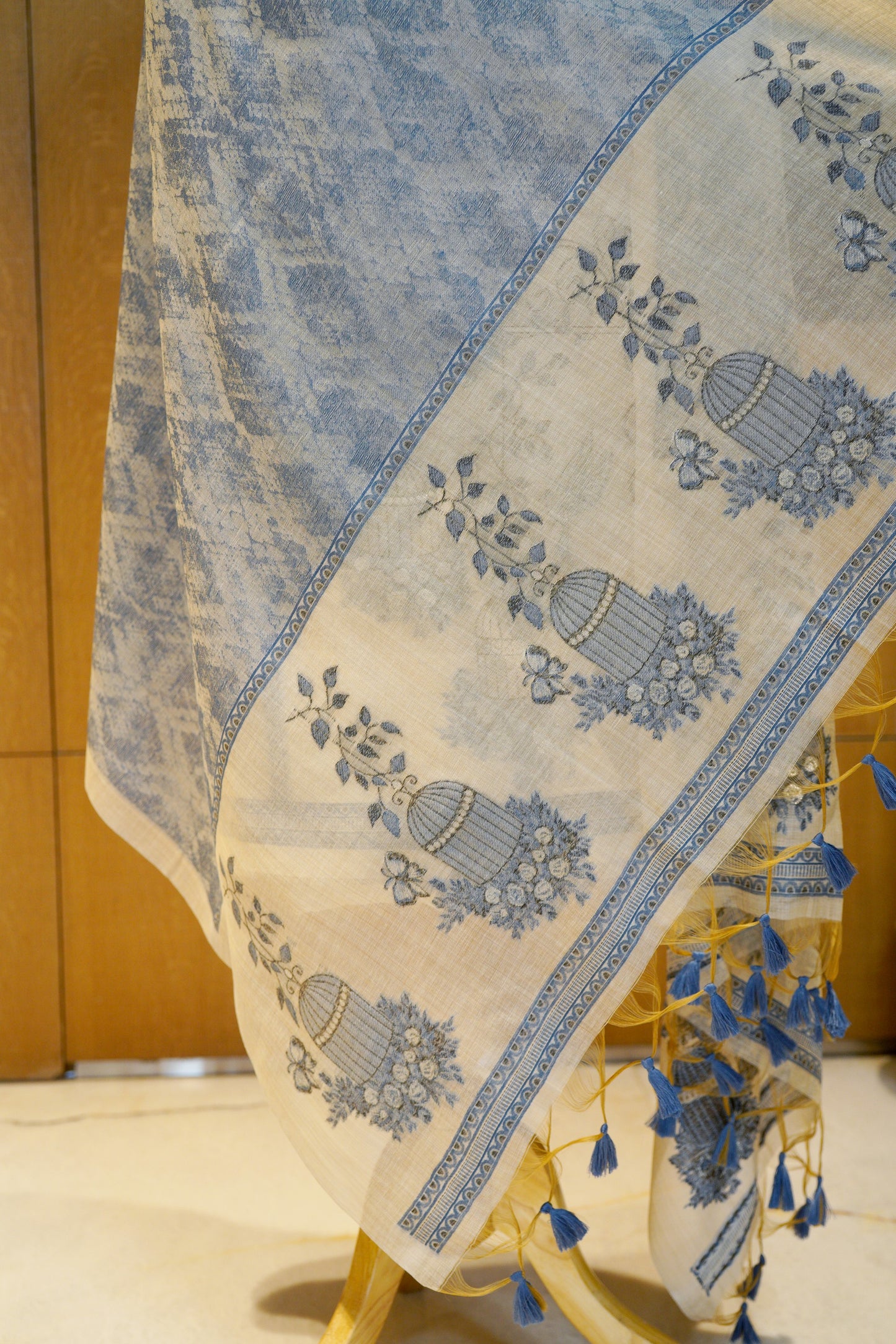 Chandini Chidiya – Cream & Blue Pure Monga Cotton Woven Suit Set