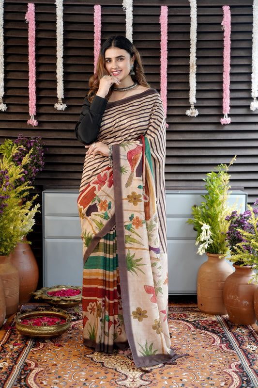 RANGVAN – The Painted Meadow in Tussar Silk