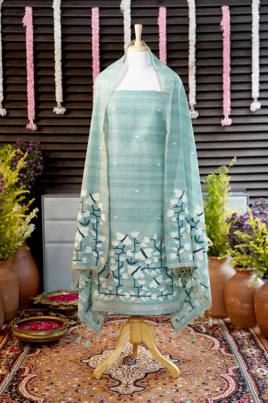 TEAL TALE - Pure Handloom Cotton Unstitched Suit Set