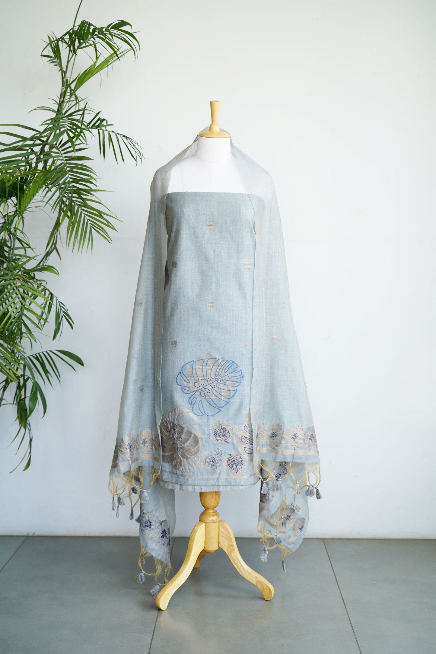 NEEL SANJH- Pure Monga Cotton Unstitched Suit Set with Foil Detailing