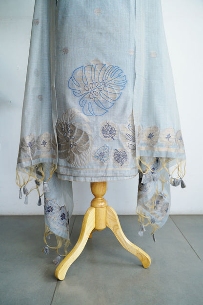 NEEL SANJH- Pure Monga Cotton Unstitched Suit Set with Foil Detailing