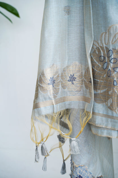 NEEL SANJH- Pure Monga Cotton Unstitched Suit Set with Foil Detailing